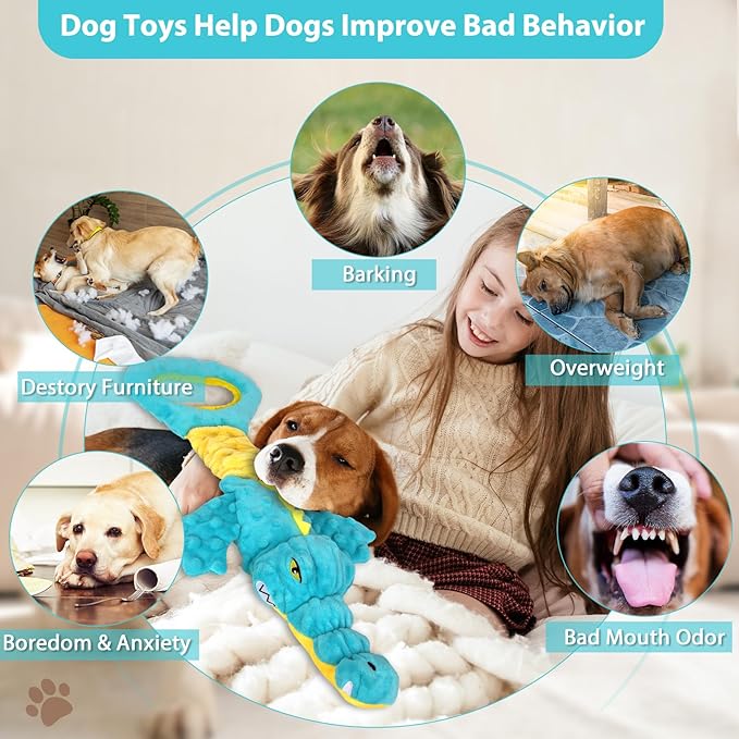 Dog Toys Cute Alligator Dog Toy Tough Plush Puppy Toy for Playtime, Training &amp; Tug of War- Interactive Squeaky &amp; Crinkle Chew Toy for Small to Large Dogs