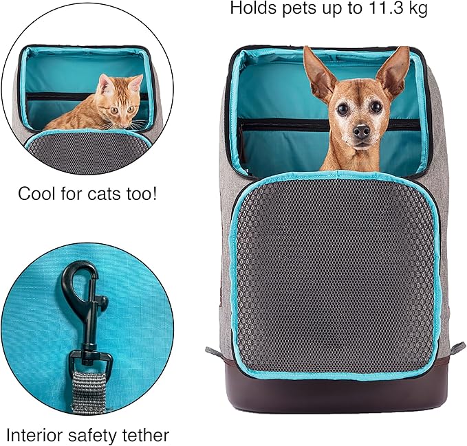 Kurgo Dog Carrier Backpack for Small Pets - Dogs &amp; Cats | TSA Airline Approved | Cat | Hiking or Travel | Waterproof Bottom | G-Train | Ruck Sack | Heather Grey