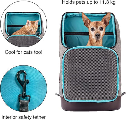 Kurgo Dog Carrier Backpack for Small Pets - Dogs &amp; Cats | TSA Airline Approved | Cat | Hiking or Travel | Waterproof Bottom | G-Train | Ruck Sack | Heather Grey