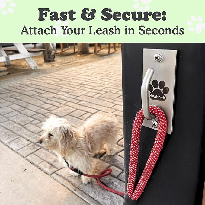 Canine Hitch- Secure Dog Leash Parking Mounted Indoor – Outdoor Wall Hook - Tie Out Stainless Steel Practical Lead Management for Home &amp; Business, Standard Size