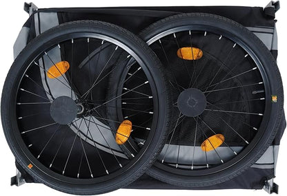 Blue-Grey Large Folding Bike Trailer for Dogs – Heavy-Duty Steel Frame, 66LB Capacity Pet Carrier for All-Terrain Cycling, Jogging &amp; Camping Adventures!