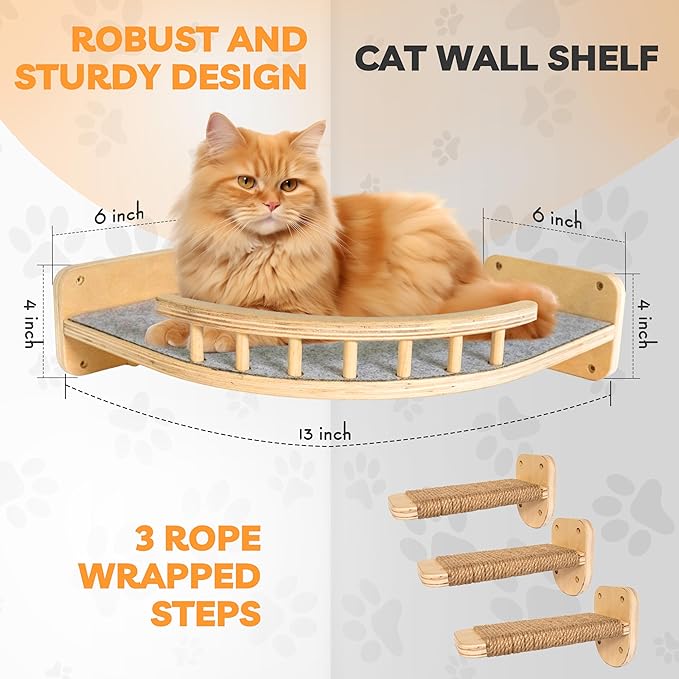 UNTITLDW Wall-Mounted Cat Shelves – Sleek, Durable Multi-Level Shelf with Floating Perch, Hammock, Cat Bed &amp; Platform – Space-Saving Design for Play &amp; Lounging – Easy Setup for Active Cats