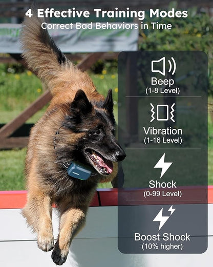 Jugbow Dog Shock Collar 2 Dogs (10-120Lbs) - 4200FT Dog Training Collar with Remote IPX7 Waterproof Electric Collar with 4 Training Modes, Rechargeable e-Collar for Lager Medium Small Dog Cyan Blue
