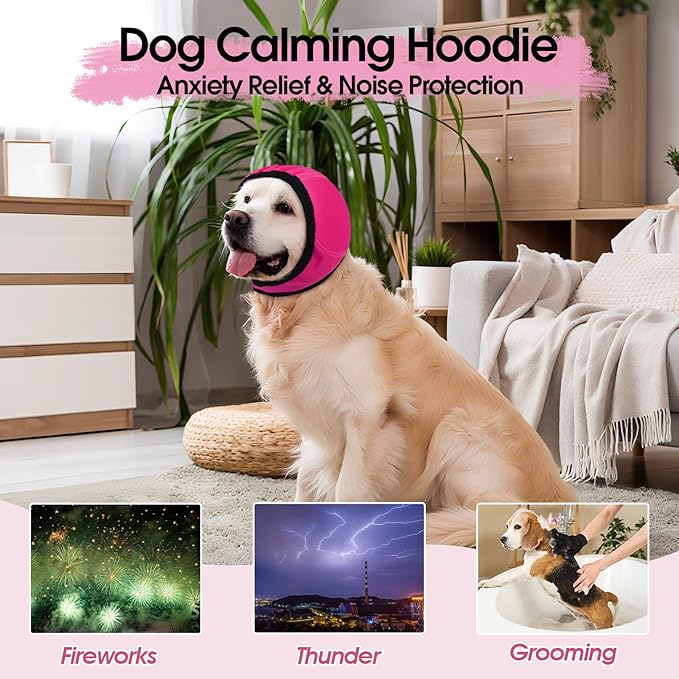 Dog Calming Hoodie, Dog Ear Muffs Noise Protection &amp; Anxiety Relief, No Shake Ear Wraps for Dogs Quiet Ears Cover Headband for Fireworks Grooming Swimming Bathing Force Drying