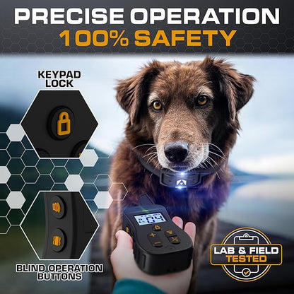 INVIROX Dog Shock Collar [Ultra K9] 124 Training Levels, 4 Powerful Modes with Night-Light and ¾ Mile Range 100% Safe Dog Training Collar for Large Dogs IP67 Waterproof (Black)