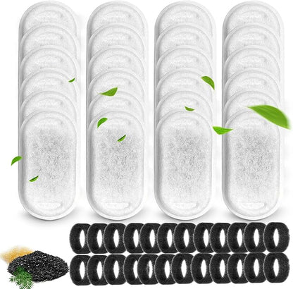 Cat Water Fountain Filters for 108/3.2L&amp; 67oz/2L Stainless Steel Pet Water Dispenser Fountain Filters,8/12/16 Cat Fountain Filter Replacement with 8/12/16 Sponges (24 Filters&amp; 24 Sponges)