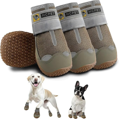 Hcpet Dog Shoes for Large Dogs, Breathable Dog Booties for Small Medium Dogs, Anti-Slip Dog Boots &amp; Paw Protectors for Hot Pavement Winter Snow Hiking with Reflective Straps Army Green Size 6