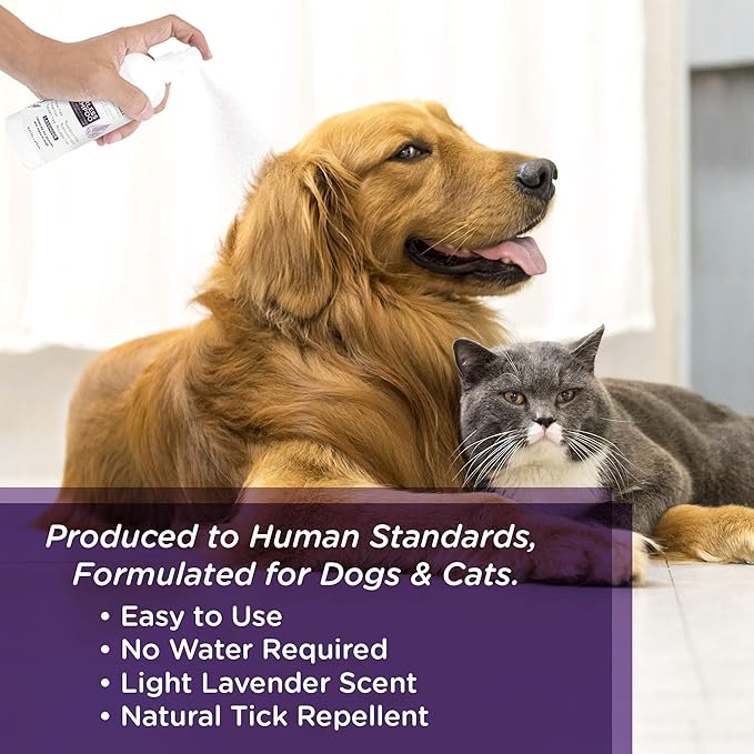 Lillian Ruff Waterless No-Rinse Dog Dry Shampoo Spray with Hydrating Essential Oils - pH-Balanced Dry Shampoo for Dogs - Clean, Condition, Detangle &amp; Deodorize Dry, Sensitive Skin (Lavender)