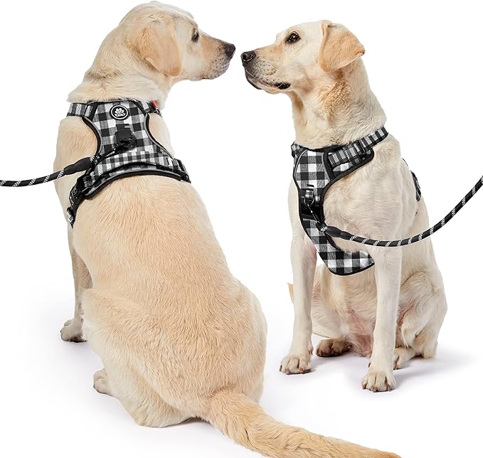 NESTROAD Dog Harness (Checkered Black,S) with Leash, Reflective, Adjustable, Soft Padded, Easy Control Handle, for Small Dogs, Front &amp; Rear Clip Design