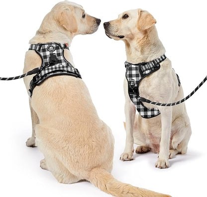 NESTROAD Dog Harness (Checkered Black,S) with Leash, Reflective, Adjustable, Soft Padded, Easy Control Handle, for Small Dogs, Front &amp; Rear Clip Design