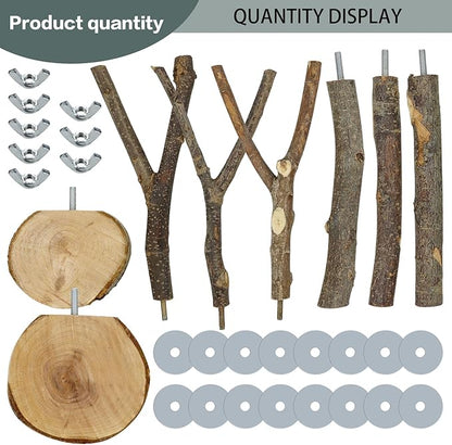 Natural Wood Bird Perches for Cage, Parrot Perch Stand &amp; Platform, Bird Cage Accessories for Parakeets, Cockatiels, Conures, Lovebirds (Brown, Core Perch &amp; Platform - 8PCS)