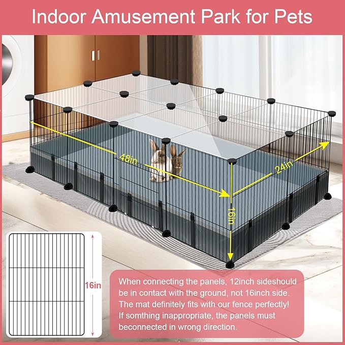 20 Panels Small Animal Playpen, 48" x 24" x 16" Pet Playpen with Waterproof Mat, C&amp;C Cage for Guinea Pigs, Rabbit/Bunny/Baby Chicken Cage,Bunny/Puppy/Chicken Pen Indoor Outdoor Portable Metal Fence