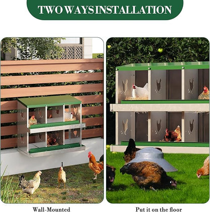 6 Hole Chicken Nesting Box with Roll Out Egg Tray, Rustproof &amp; Ventilated Chicken Laying Boxes for Hens, Chickens, Ducks | Easy-Clean Poultry Coop Accessories