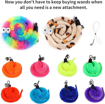 Cat Wand Toy Set, 11 Pcs Including Worm &amp; Snake Refills, Wand Replacement Rope, for Bored Indoor Adult Cats &amp; Kittens