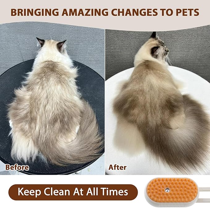 4 in 1 Cat Steam Brush, Rechargeable Steam Brush for Cats and Dogs, Anti-Static Cat Spray Brushes, Massage, Cleaning, Shedding &amp; Combing All In One! Beige