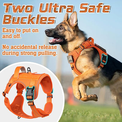 rabbitgoo Tactical Dog Harness for Large Dogs, No Pull Military Service Vest with Handle &amp; Molle, Easy Control for Training Walking, Adjustable Reflective Straps, Orange, XL