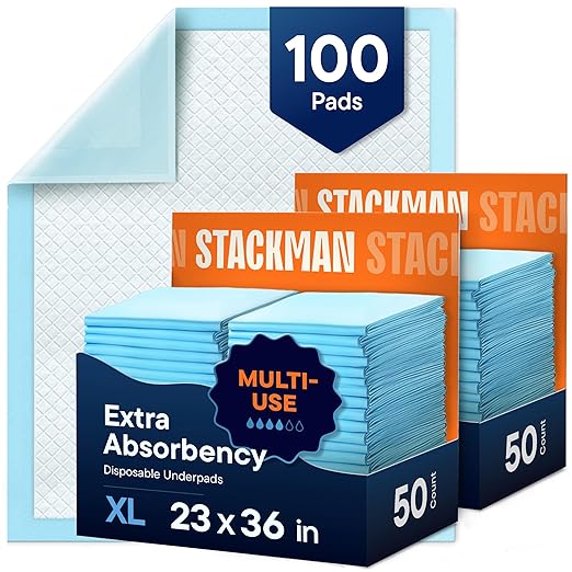 Chucks Pads Disposable [100-Pack] Adult Incontinence Underpads 23"x 36" Large Absorbent Fluff Protective Bed Pads, Toddler Mattress Pads - Pee Pads for Pets, Kids &amp; Adults - Dog &amp; Puppy Training Pads