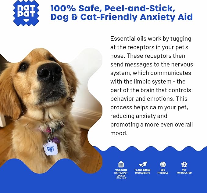 NATPAT Pet Zen Calming Patches for Dogs &amp; Cats – Non-Medicated Effective Stress Relief for Travel, Fireworks &amp; Separation Anxiety - Long Lasting &amp; Non-Toxic (24 Patches) - Locket Sold separetely