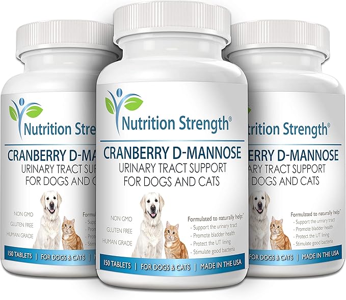 Cranberry D-Mannose for Dogs, Support for Bladder &amp; UTI, Pet Urinary Tract + Immune Health Supplement, Cranberry for Dogs with D-Mannose &amp; Vitamin C, 150 Chewable Tablets