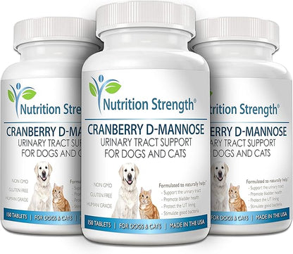 Cranberry D-Mannose for Dogs, Support for Bladder &amp; UTI, Pet Urinary Tract + Immune Health Supplement, Cranberry for Dogs with D-Mannose &amp; Vitamin C, 150 Chewable Tablets