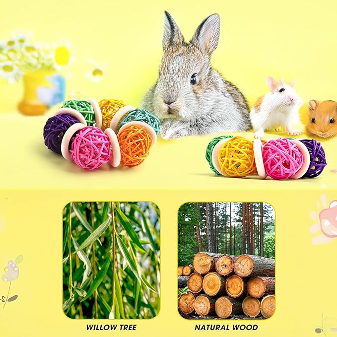 2 Pcs Natural Grass Chew Balls for Rabbits, Chinchillas, Hamsters &amp; Mice - Safe Dental Health Toys for Teeth Grinding, Chewing &amp; Dental Care, Small Animal Enrichment Chew Toys