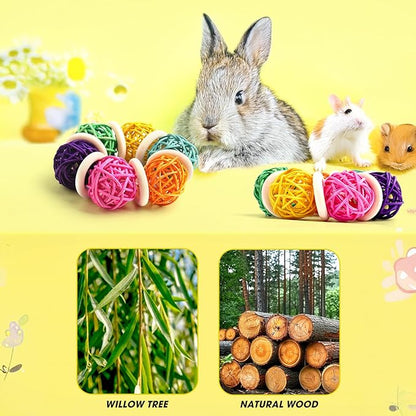 2 Pcs Natural Grass Chew Balls for Rabbits, Chinchillas, Hamsters &amp; Mice - Safe Dental Health Toys for Teeth Grinding, Chewing &amp; Dental Care, Small Animal Enrichment Chew Toys