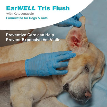 VetWELL Dog Ear Cleaner Solution &amp; Infection Treatment for Dogs &amp; Cats, Tris Otic Cleanser Drops Helps Eliminate Odor and Relieve Infections - 12oz