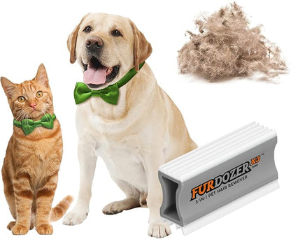 FurDozer X3 MINI Pet Hair Remover &amp; Auto Detailing Tool - Cat &amp; Dog Hair Remover for Carpet, Car Interior, Couch, Bedding, &amp; Furniture - Reusable Pet Hair Removal Tool for Dog Fur &amp; Lint, 3.5", Grey