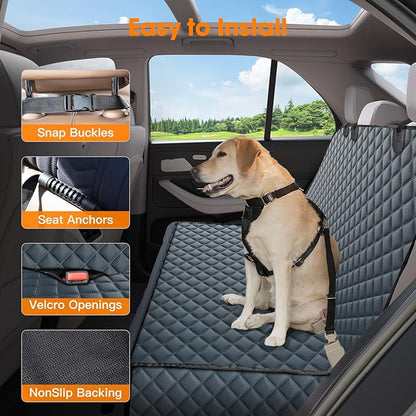 MIXJOY Dog Car Cover for Back Seat Cover Protector Waterproof Dog Seat Covers for Cars, Car Seat Protector for Dogs with 1 Dog Seat Belt, Nonslip Back Seat Cover for Kids, Trucks &amp; SUV, Grey