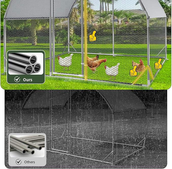 4ever2buy Large Metal Chicken Coop with Run Walk-in Poultry Cage Chicken Runs House Pen Cage Dome Roofed Chicken Coops with Anti-Ultraviolet Cover for Outdoor Yard Farm Use 9.5&