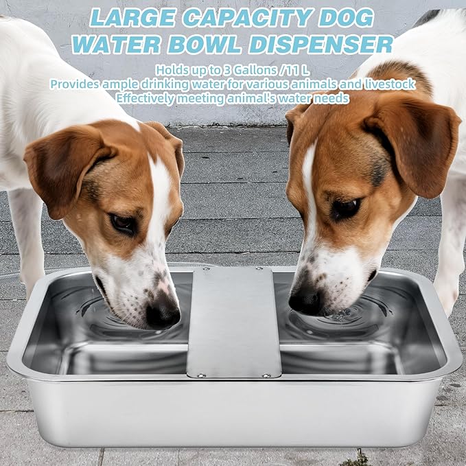3 Gallon Automatic Dog Water Dispenser, Large Dog Water Bowl Dispenser for Outdoor, Stainless Steel Pet Bowl for Waterer Auto Fill Pet Waterer for Livestock Dogs Cats Chicken Fit 3/4&