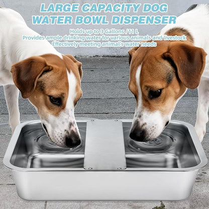 3 Gallon Automatic Dog Water Dispenser, Large Dog Water Bowl Dispenser for Outdoor, Stainless Steel Pet Bowl for Waterer Auto Fill Pet Waterer for Livestock Dogs Cats Chicken Fit 3/4&
