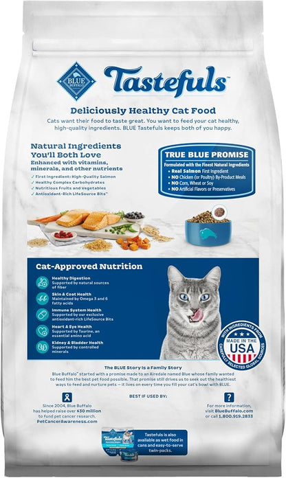 Blue Buffalo Tastefuls Indoor Natural Adult Dry Cat Food, Salmon &amp; Brown Rice 10lb Bag