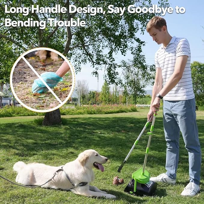 UPSKY Dog Pooper Scooper Swivel Bin &amp; Rake Kit with 100 Waste Bags,33.4" Stainless Steel Long Handle Heavy Duty Pet Poop Shovel for Large Medium Small Dogs, Odor-Proof Lid for Yard/Lawn/Outdoor Use