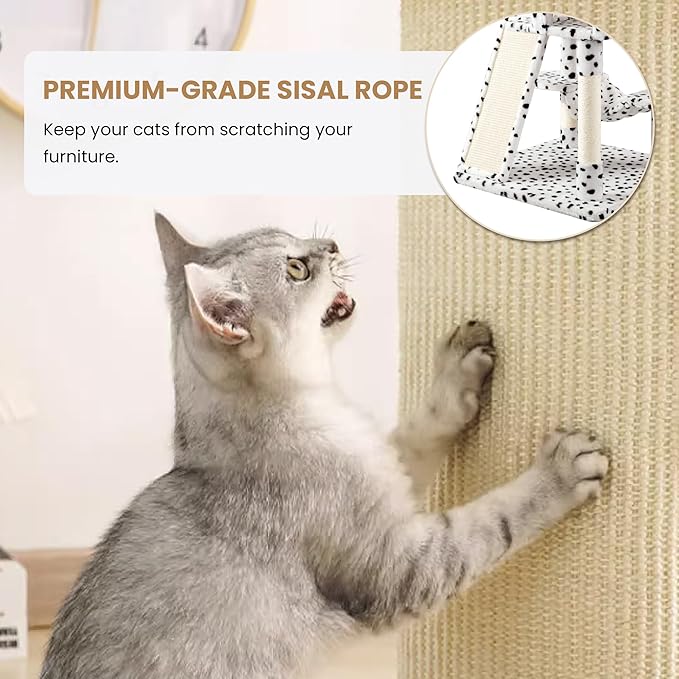 SHA CERLIN 65in Larger Cat Tree Tower Condo for Indoor Kitties/Multi-Level Furniture Activity Center with Wide Base/Cozy Plush Perches/Baskets/Sisal Scratching Posts and Hammock/White &amp; Black Spot