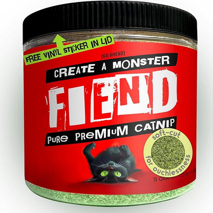 Fiend Catnip Safety-Cut 100% Pure Potent Fine Cat Nip for Cats &amp; Kittens – Ultra Potent, North American – 1 Cup (34.5g) Canister – Go Ahead, Create a Monster!