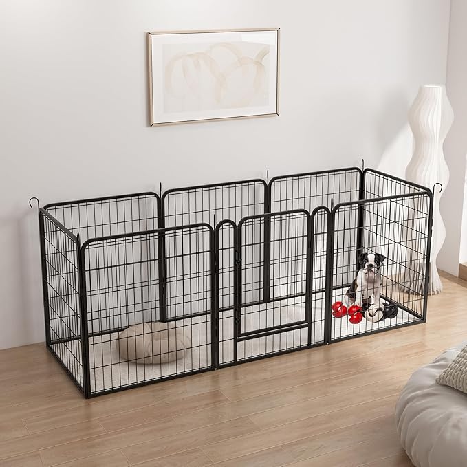 Dog Playpen, Outdoor Dog Fence, 8 Panels, 32" H Dog Pen for Medium/Small Dogs, Heavy Duty Metal Pet Fence with Gate, Portable Dog Fence for RV Camping and Yard (Black)