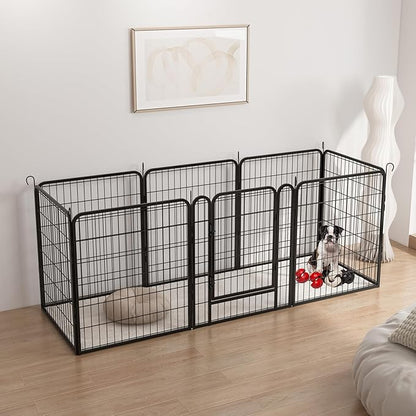 Dog Playpen, Outdoor Dog Fence, 8 Panels, 32" H Dog Pen for Medium/Small Dogs, Heavy Duty Metal Pet Fence with Gate, Portable Dog Fence for RV Camping and Yard (Black)