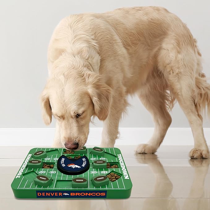Pets First NFL Denver Broncos Large Puzzle Toy, New Size, Interactive Dog Treat &amp; Slow Feeding Toy
