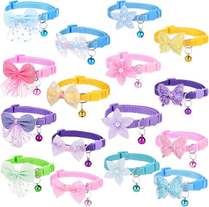 16 PCS Cute Cat Collars Breakaway with Bell for Boy Cats and Girl Cats Gifts (