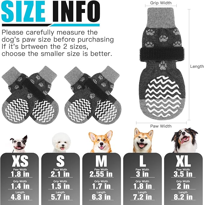 EXPAWLORER Anti Slip Dog Socks to Prevent Licking Paws, Dog Shoes for Hot Pavement, Dog Booties for Small Medium Large Senior Dogs, Traction Control Dog Boots &amp; Paw Protectors for Hardwood Floors