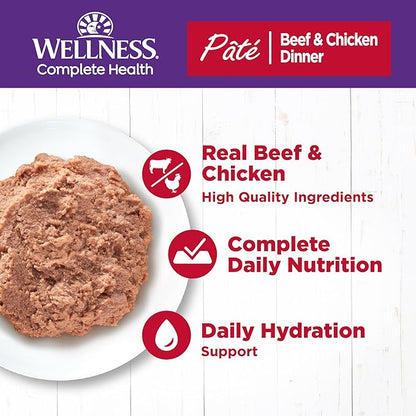 Wellness Complete Health Pate Adult Wet Cat Food, Natural, Protein-Rich, Grain Free, 5.5 Ounce, 24 Pack, (Beef &amp; Chicken)