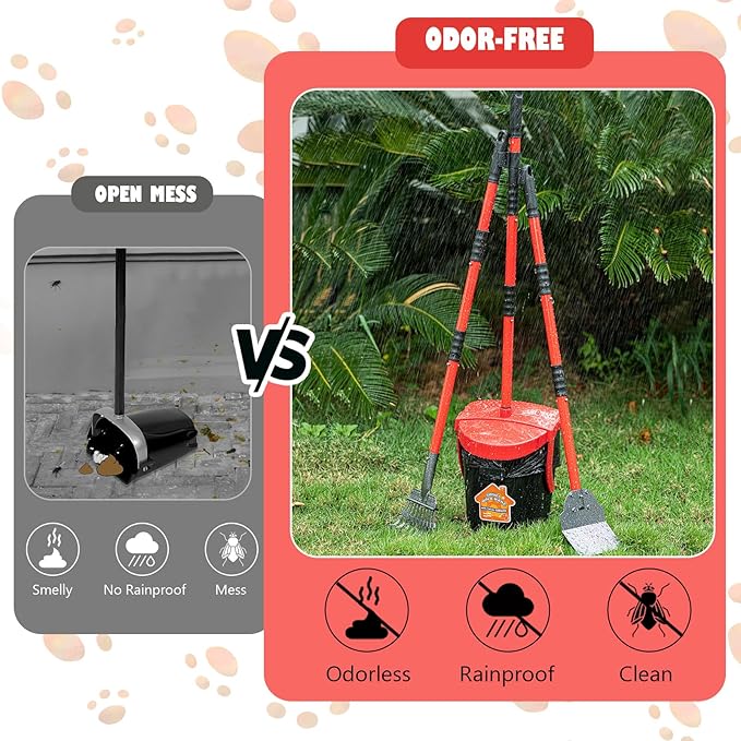 Pooper Scooper with Swivel Bin-Heavy-Duty Metal Rake &amp; Spade, Portable Poop Scooper,Includes 100 Waste Bags, Easy to Clean, Perfect for Grass Dirt or Gravel,Ideal for Small Medium Large Dogs