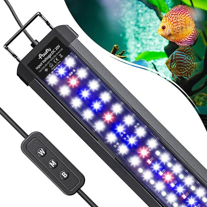 Pawfly 28W Aquarium LED Light for 36 to 42 Inch Fish Tanks Extendable Fish Tank Light with Full Spectrum Brilliant White Blue Red Lights with Daytime &amp; Night Modes and Adjustable Brightness