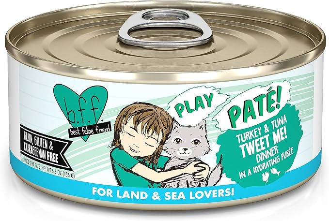 Weruva B.F.F. Play - Best Feline Friend Paté Lovers, Aw Yeah!, Turkey &amp; Tuna Tweet Me! with Turkey &amp; Tuna, 5.5oz Can (Pack of 8)