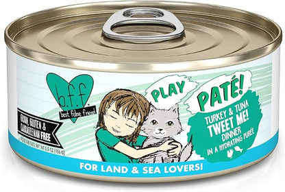 Weruva B.F.F. Play - Best Feline Friend Paté Lovers, Aw Yeah!, Turkey &amp; Tuna Tweet Me! with Turkey &amp; Tuna, 5.5oz Can (Pack of 8)