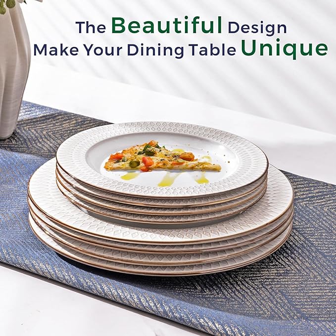 GBHOME Ceramic Dinnerware Sets,18 pcs Embossed Elegant Stoneware Plates and Bowls Sets, Housewarming Wedding Gift | Dishwasher &amp; Microwave Safe | Dishes Set Service for 6