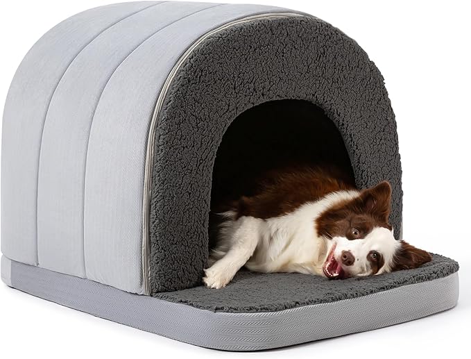 Orthopedic Dog Bed House - Dog House Indoor with Egg-Crate Foam - Tent Bed with Waterproof Lining &amp; Nonskid Bottom, Ideal for Extra Large Breeds &amp; Fits 42-Inch Crate - 41"x27", Charcoal