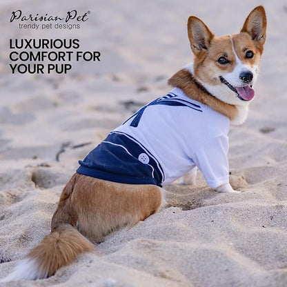 Parisian Pet Dog Shirt - Embroidered Sailor Dog Costume - 100% Cotton &amp; Polyester Pet Costume - Sleeved Dog Clothes - Blue and White Dog Costumes for Small Dogs - Dog Shirts - S