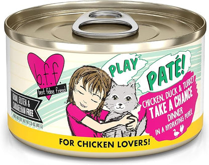 Weruva B.F.F. Play - Best Feline Friend Paté Lovers, Aw Yeah!, Chicken, Duck &amp; Turkey Take a Chance with Chicken, Duck &amp; Turkey, 2.8oz Can (Pack of 12)